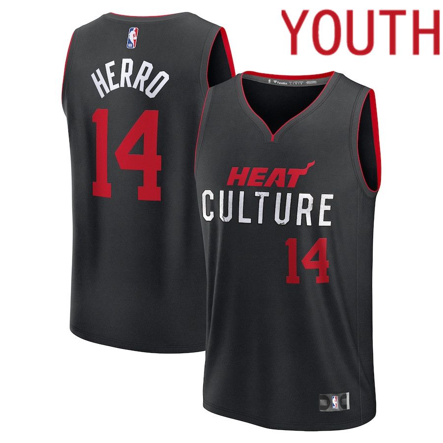 Youth Miami Heat #14 Tyler Herro Fanatics Branded Black City Edition 2023-24 Fast Break NBA Jersey